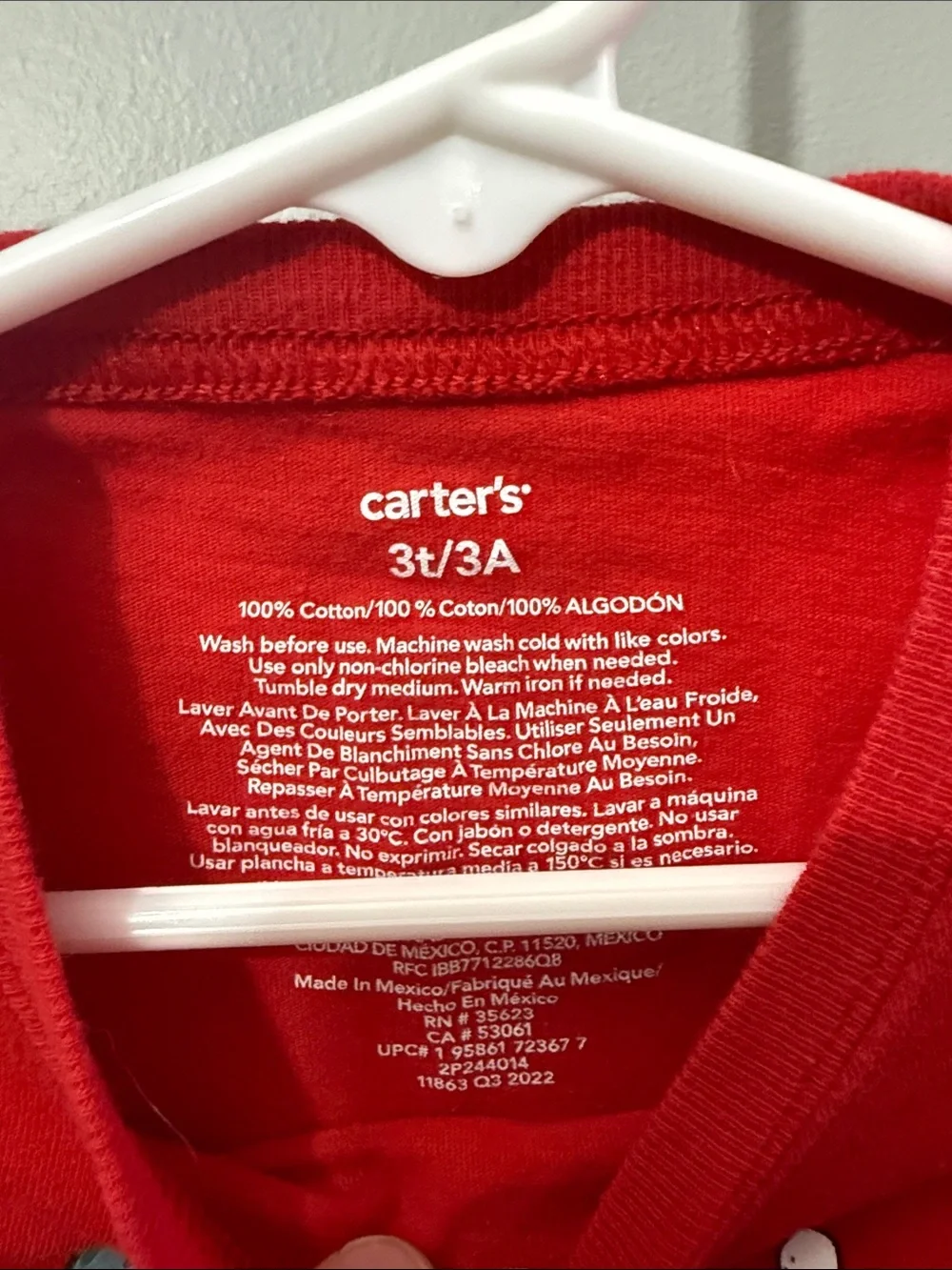 Carter's Red Long-Sleeve Tee with Teal Dino Wearing Santa Hat